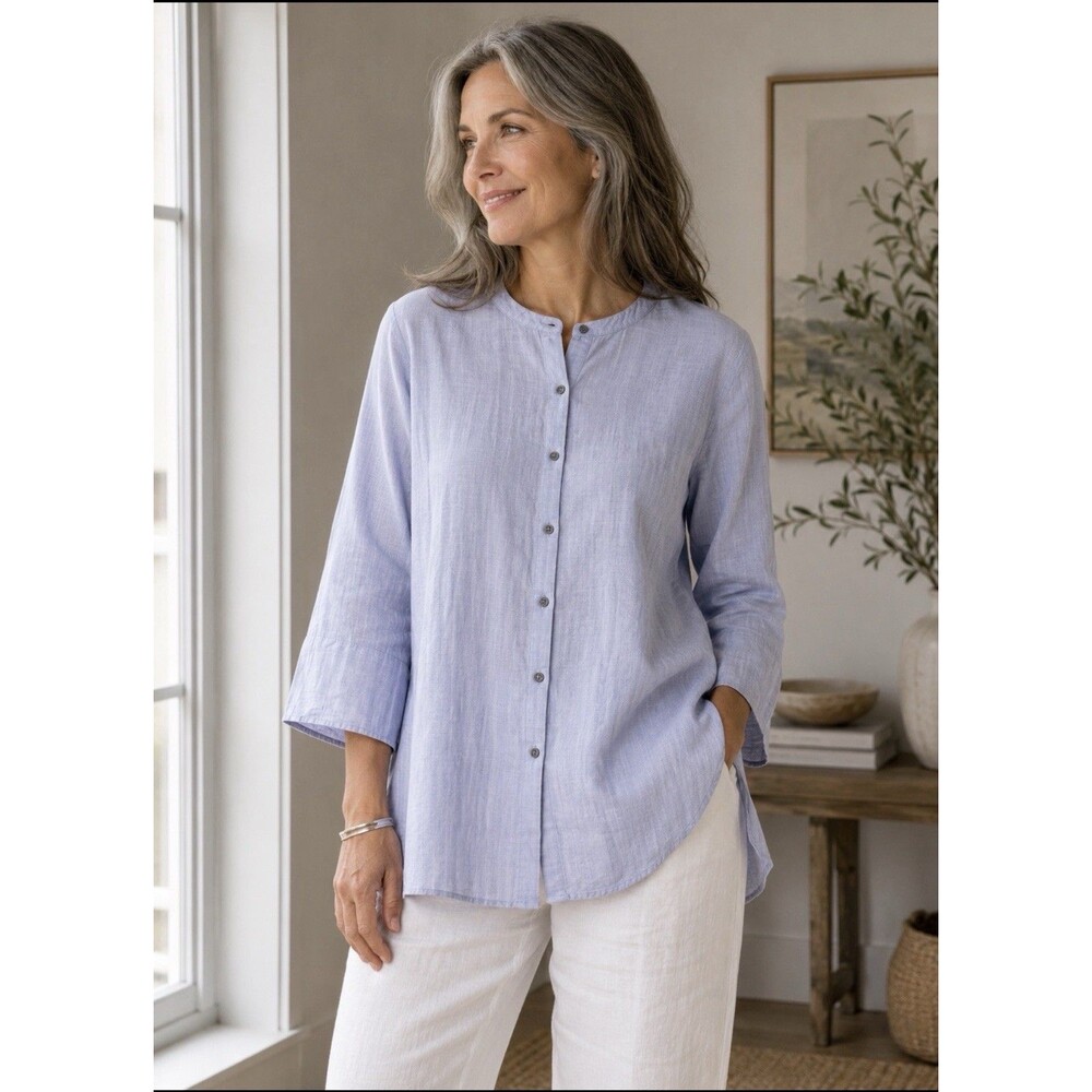 Eileen Fisher Organic Cotton Tunic Blouse – Women’s Small – Light Blue
